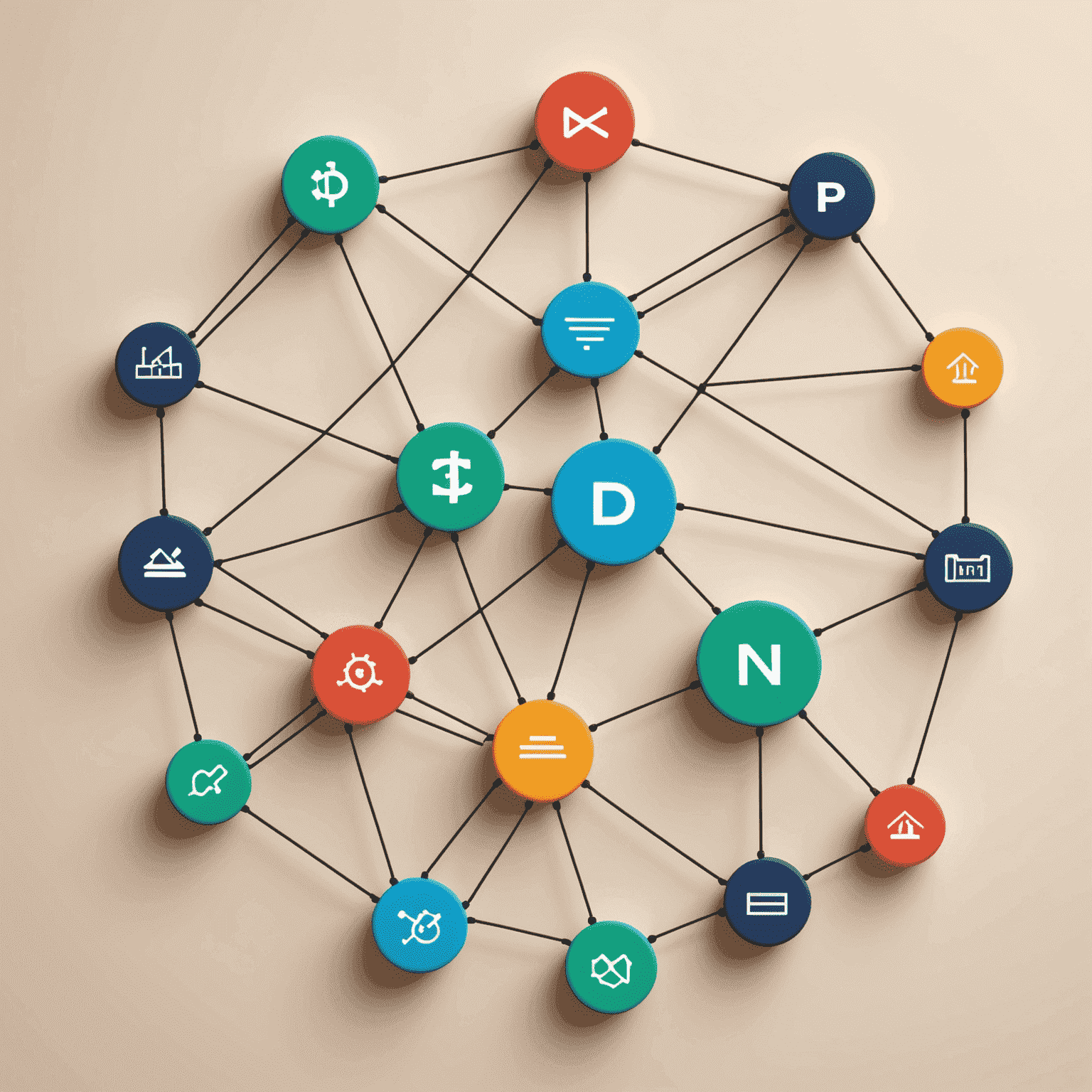 Illustration of a decentralized network with nodes representing various DeFi protocols and financial instruments