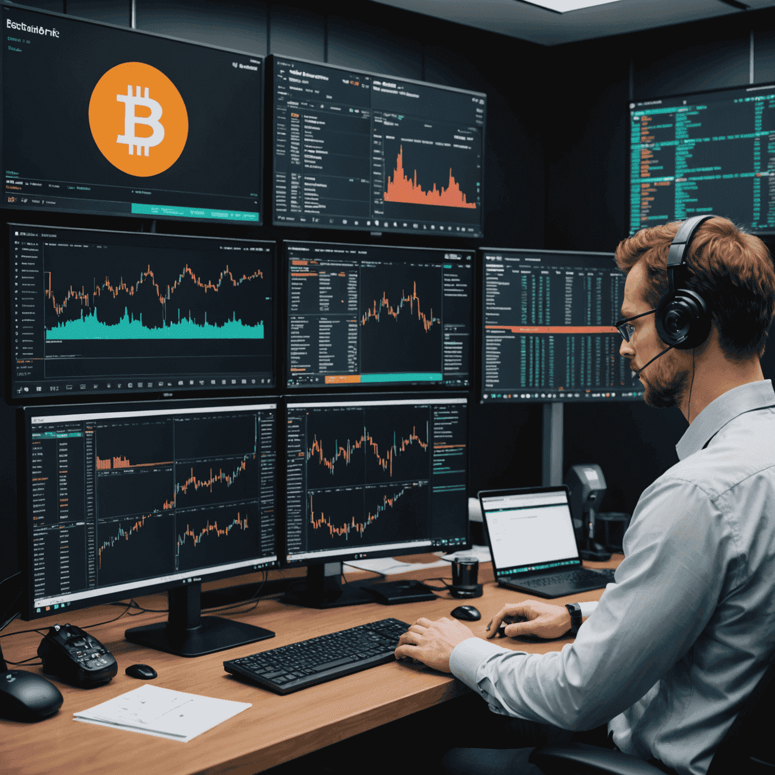 A split-screen image showing a traditional trading desk on one side and an AI-powered crypto trading interface on the other, highlighting the contrast between old and new methodologies